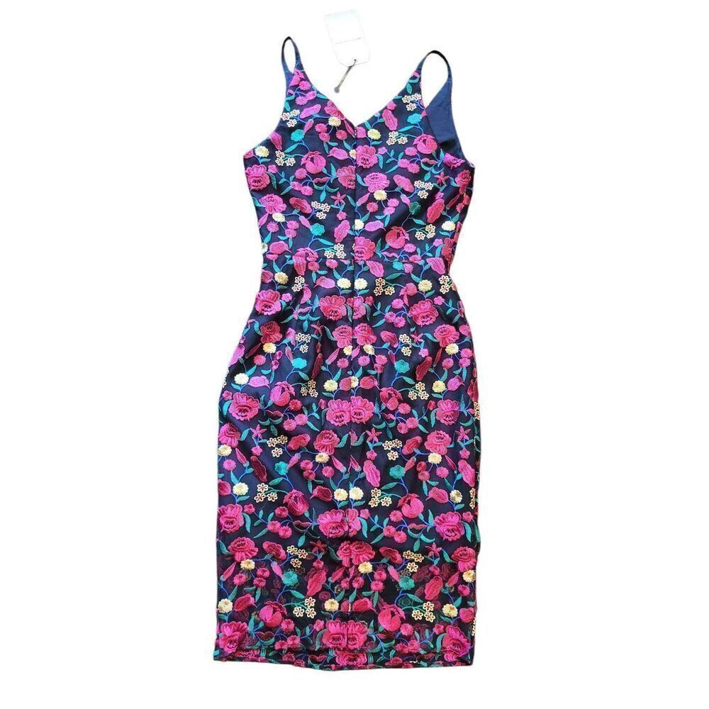 NWT Dress the Population Dress Women's XS Multicolor Aurora Plunge Bodycon Midi - Picture 3 of 9